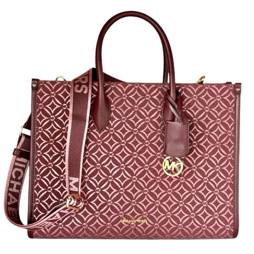 MICHAEL KORS MIRELLA M TOTE SATCHEL SHOULDER BAG FLORAL JACQUARD OXBLOOD